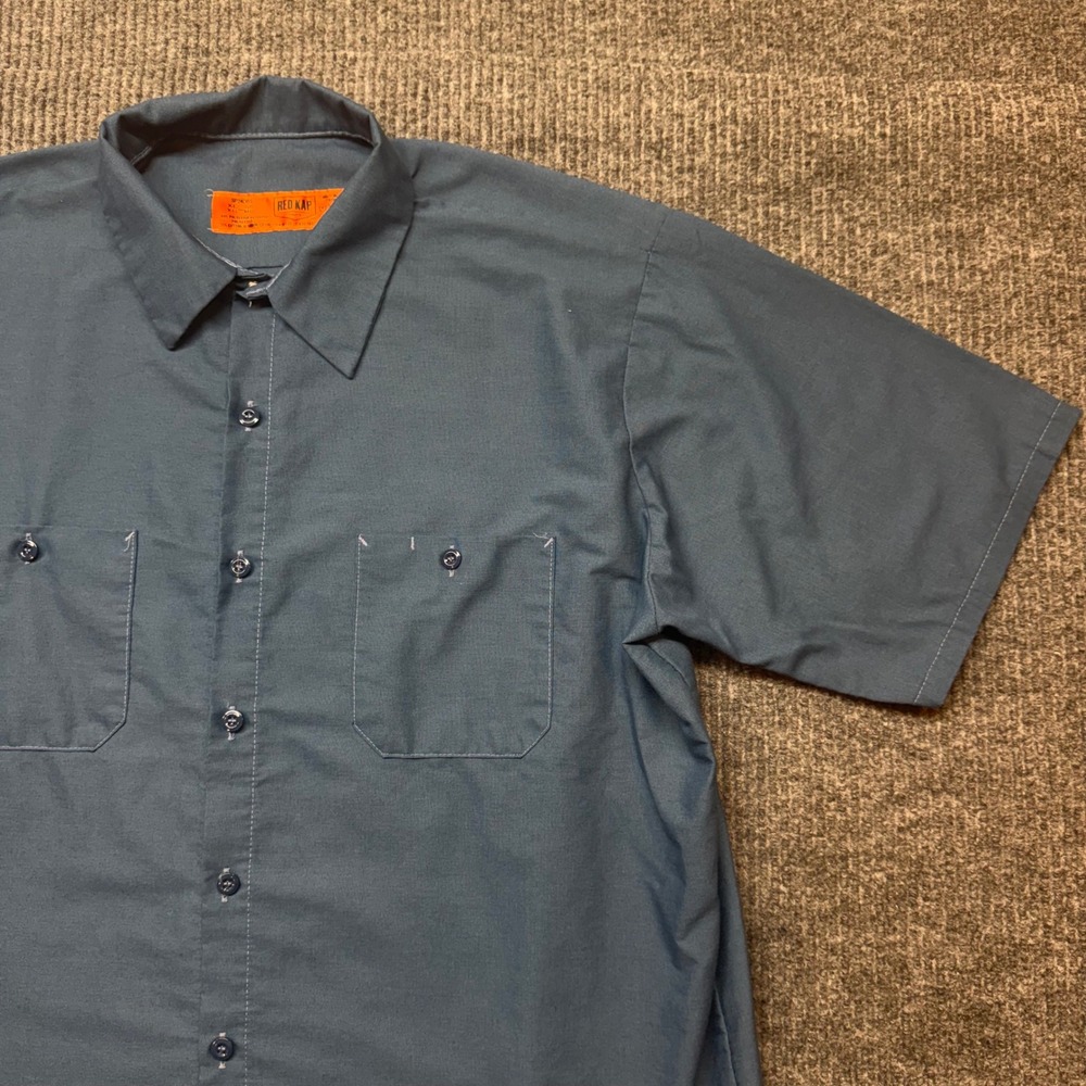 Red Kap Work Shirt Mens XL Blue Short Sleeve Button Up Industrial Uniform